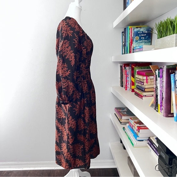 Rebecca Taylor Arden Fern Silk MIDI Dress Black/Copper Colored floral print L - Picture 9 of 16